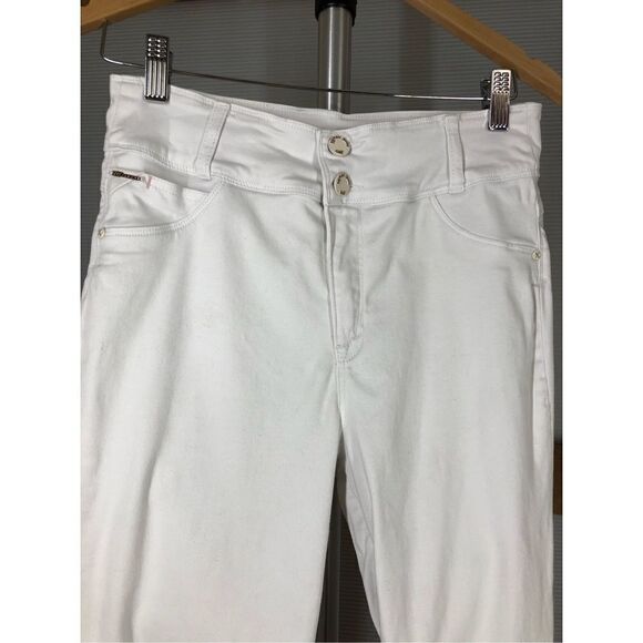 Kenzo Gold White Skinny High/Low Crop Ankle Denim Jeans Sz 12 - Picture 5 of 10